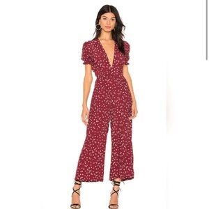 Faithful the Brand red floral short sleeve jumpsuit